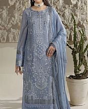 Maryams Cadet Blue Chiffon Suit- Pakistani Designer Chiffon Suit