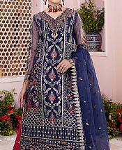 Maryams Blue/Crimson Organza Suit- Pakistani Designer Chiffon Suit