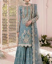 Maryams Baby Blue Organza Suit- Pakistani Designer Chiffon Suit