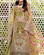Maryams Green Organza Suit- Pakistani Designer Chiffon Suit
