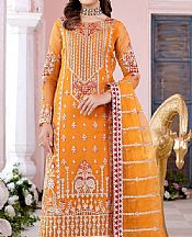 Maryams Mustard Organza Suit- Pakistani Designer Chiffon Suit