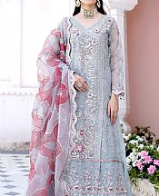 Maryams Light Grey Organza Suit- Pakistani Designer Chiffon Suit