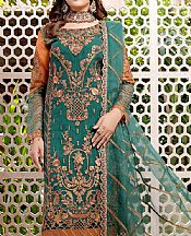 Maryams Teal Organza Suit- Pakistani Designer Chiffon Suit