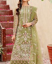 Maryams Olive Green Organza Suit- Pakistani Designer Chiffon Suit