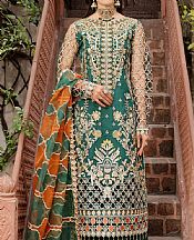 Maryams Teal Green Organza Suit- Pakistani Designer Chiffon Suit