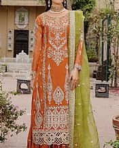 Maryams Safety Orange Organza Suit- Pakistani Designer Chiffon Suit