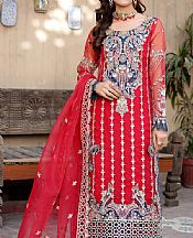 Maryams Red Ribbon Organza Suit- Pakistani Chiffon Dress