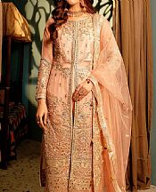 Maryams Peach Organza Suit- Pakistani Designer Chiffon Suit