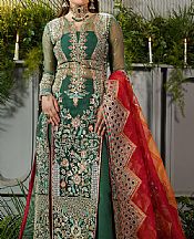 Maryams Green Organza Suit- Pakistani Designer Chiffon Suit