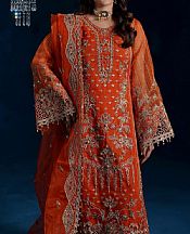 Maryams Bright Orange Organza Suit- Pakistani Designer Chiffon Suit