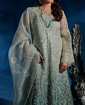 Maryams Grey/Beetle Green Organza Suit- Pakistani Designer Chiffon Suit
