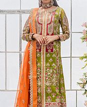 Maryum N Maria Green/Orange Chiffon Suit- Pakistani Designer Chiffon Suit