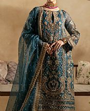 Maryum N Maria Teal Blue Organza Suit- Pakistani Chiffon Dress