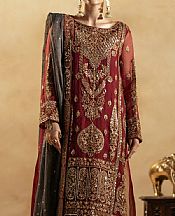 Maryum N Maria Maroon Organza Suit- Pakistani Chiffon Dress