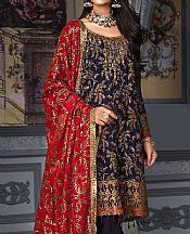 Indigo/Scarlet Chiffon Suit- Pakistani Chiffon Dress