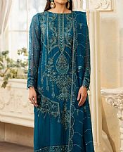 Mohagni Teal Blue Chiffon Suit- Pakistani Chiffon Dress
