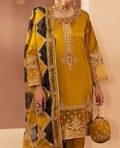 Mohagni Olive Raw Silk Suit- Pakistani Designer Chiffon Suit
