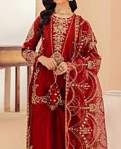 Mohagni Red Raw Silk Suit- Pakistani Chiffon Dress