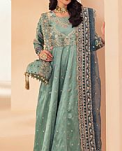 Mohagni Turquoise Raw Silk Suit- Pakistani Designer Chiffon Suit