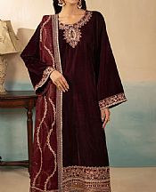 Motifz Maroon Velvet  Suit- Pakistani Winter Dress