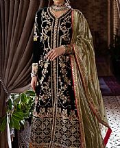 Mushq Bottle Green Velvet Suit- Pakistani Winter Dress