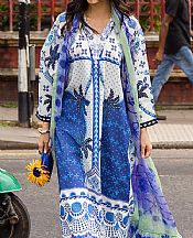 Mushq Blue/White Lawn Suit- Pakistani Lawn Dress