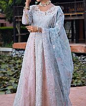Mushq Pale Auqa/Pink Pearl Net Suit- Pakistani Designer Chiffon Suit