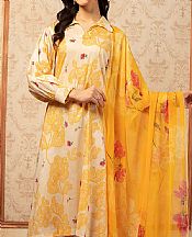 Ivory/Mustard Lawn Suit (2 Pcs)- Pakistani Designer Lawn Dress