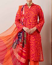 Nishat Orange/Pink Lawn Suit- Pakistani Designer Lawn Suits