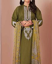 Nishat Olive Green Cambric Suit- Pakistani Lawn Dress