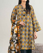 Nishat Mustard/Black Lawn Suit (2 pcs)- Pakistani Designer Lawn Suits