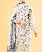 Nishat Off White/Blue Lawn Suit- Pakistani Designer Lawn Suits
