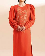 Nishat Bright Orange Cambric Suit (2 pcs)- Pakistani Lawn Dress