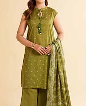 Nishat Olive Green Lawn Suit- Pakistani Lawn Dress