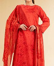 Coral Red Lawn Suit (2 pcs)