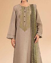 Nishat Dark Beige Lawn Suit (2 pcs)- Pakistani Designer Lawn Suits