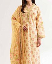 Nishat Light Yellow Lawn Suit (2 pcs)- Pakistani Lawn Dress