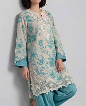 Nishat Teal/Beige Lawn Suit (2 pcs)- Pakistani Lawn Dress
