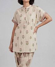 Nishat Beige Lawn Suit (2 pcs)- Pakistani Designer Lawn Suits