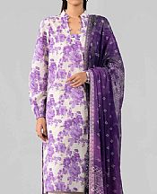 Nishat Off White/Purple Lawn Suit- Pakistani Designer Lawn Suits