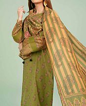 Nishat Olive Green Lawn Suit- Pakistani Designer Lawn Suits