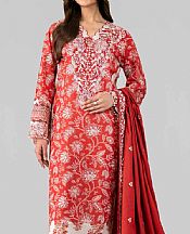 Nishat Red/Off White Lawn Suit- Pakistani Designer Lawn Suits