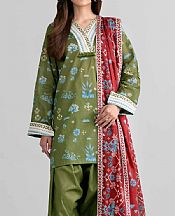 Nishat Olive Green Lawn Suit- Pakistani Lawn Dress