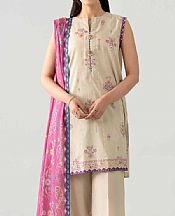 Nishat Beige Lawn Suit- Pakistani Lawn Dress