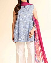 Nishat Blue/Off White Lawn Suit- Pakistani Designer Lawn Suits