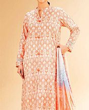Nishat Coral/Off White Lawn Suit (2 pcs)- Pakistani Designer Lawn Suits