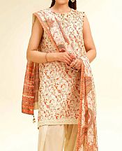 Nishat Beige Lawn Suit- Pakistani Designer Lawn Suits