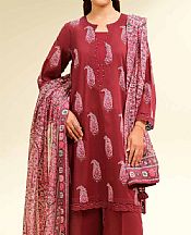 Nishat Dusty Red Lawn Suit- Pakistani Designer Lawn Suits