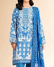 Nishat Blue/Off White Cambric Suit- Pakistani Designer Lawn Suits
