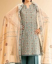 Nishat Green/Peach Lawn Suit (2 pcs)- Pakistani Designer Lawn Suits
